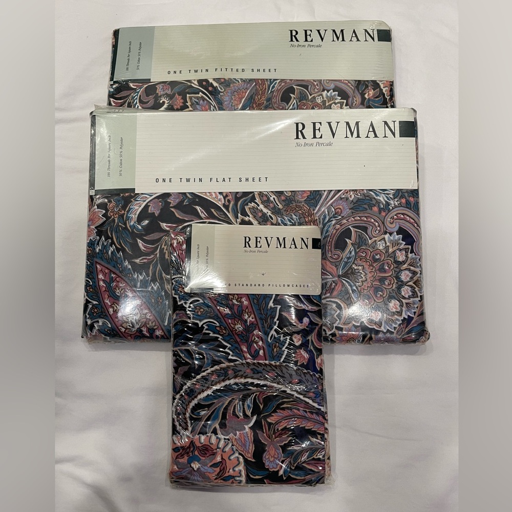 Vintage REVMAN Twin Sheet SET ALADDIN Multicolor PAISLEY NEW USA NO-IRON PERCALE